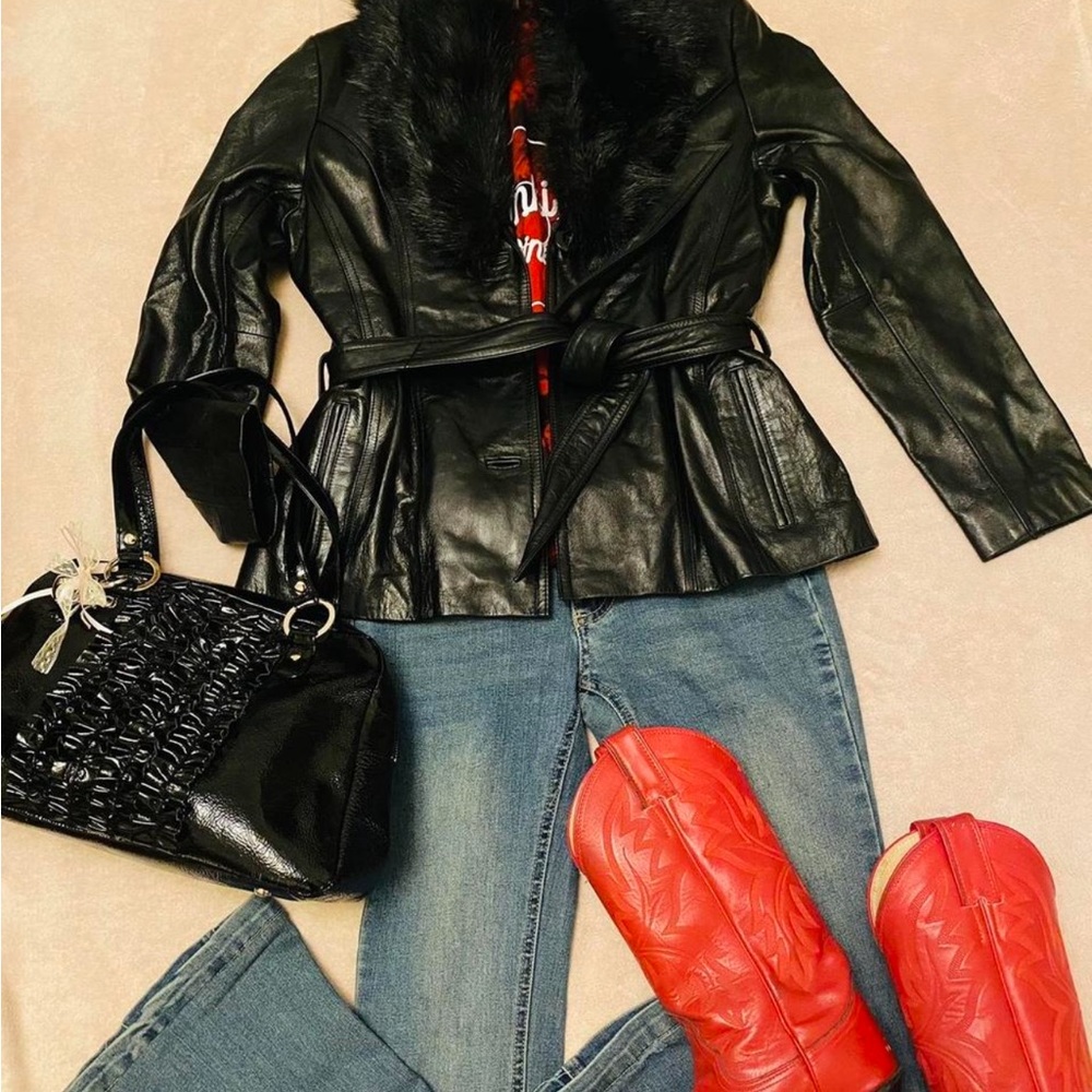 Wilsons Leather Black Jacket with Faux Fur Trim